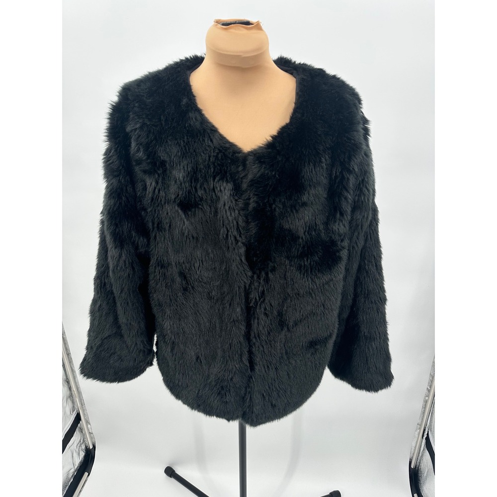 Cara Black Faux Fur Jacket Coat S/M Women's‎ Plush Cozy Party Outerwear